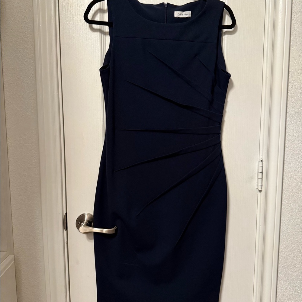 Calvin Klein Blue Ruched Sheath Midi Dress